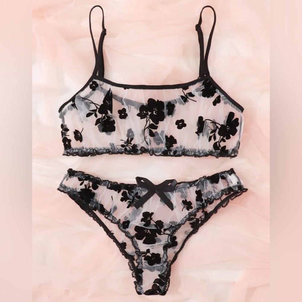 🖤 Floral Mesh Lingerie Set 🖤